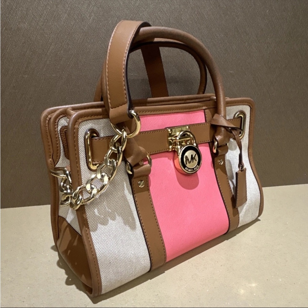 Michael Kors Pink and Brown Canvas Satchel